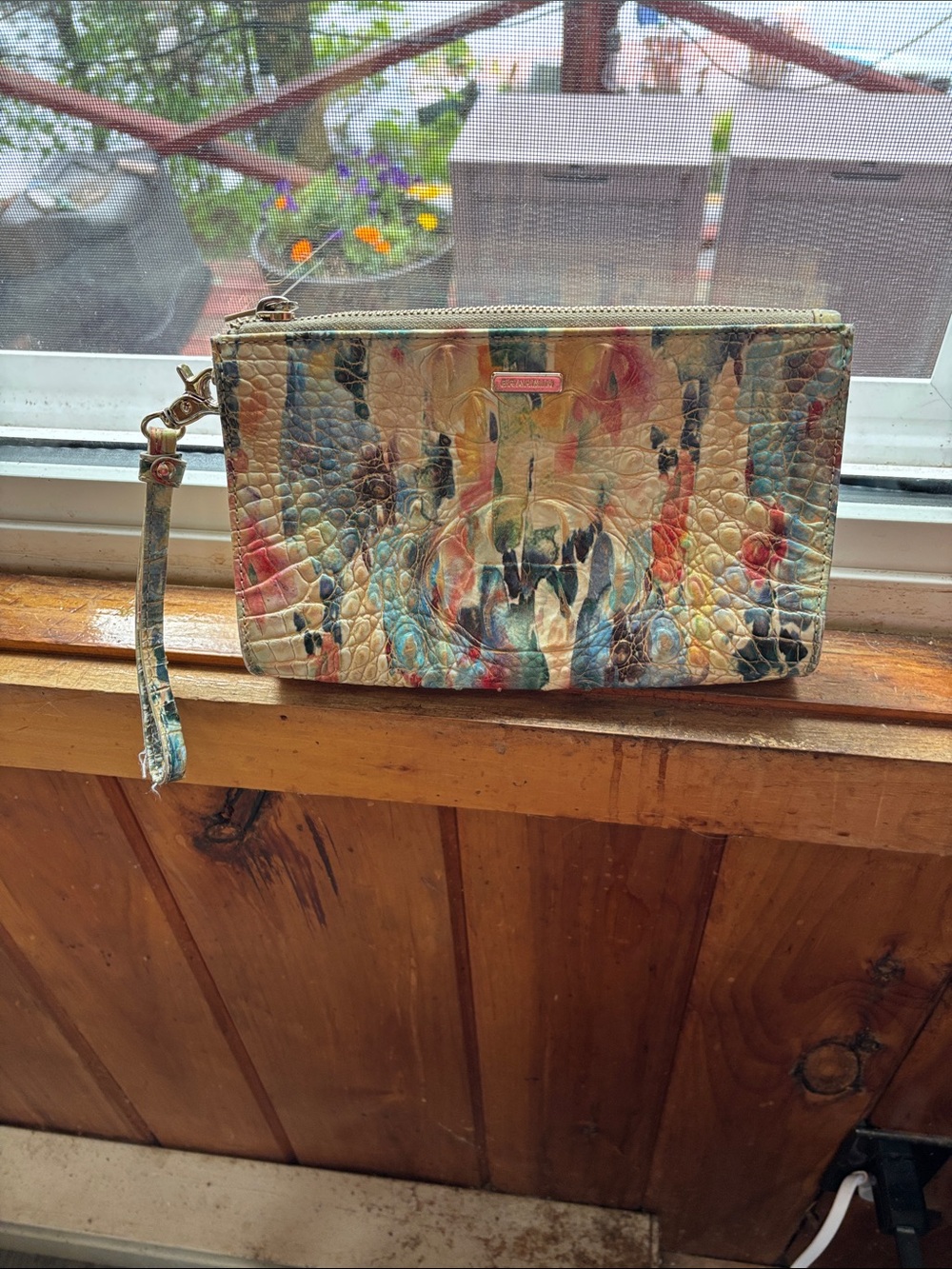 Brahmin Multicolor Pebbled Leather Wristlet - Cream, Blue, Red, Brown